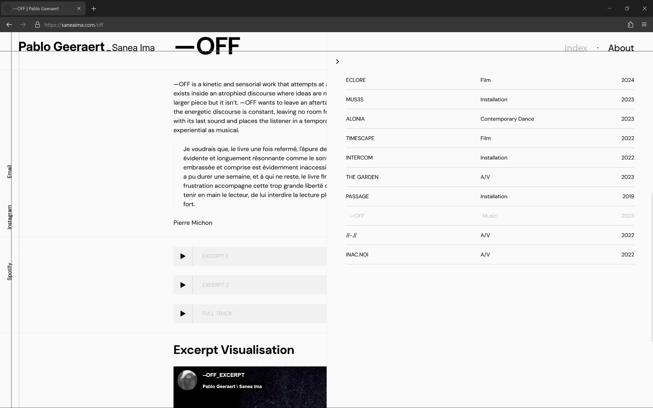 Index side menu on website.